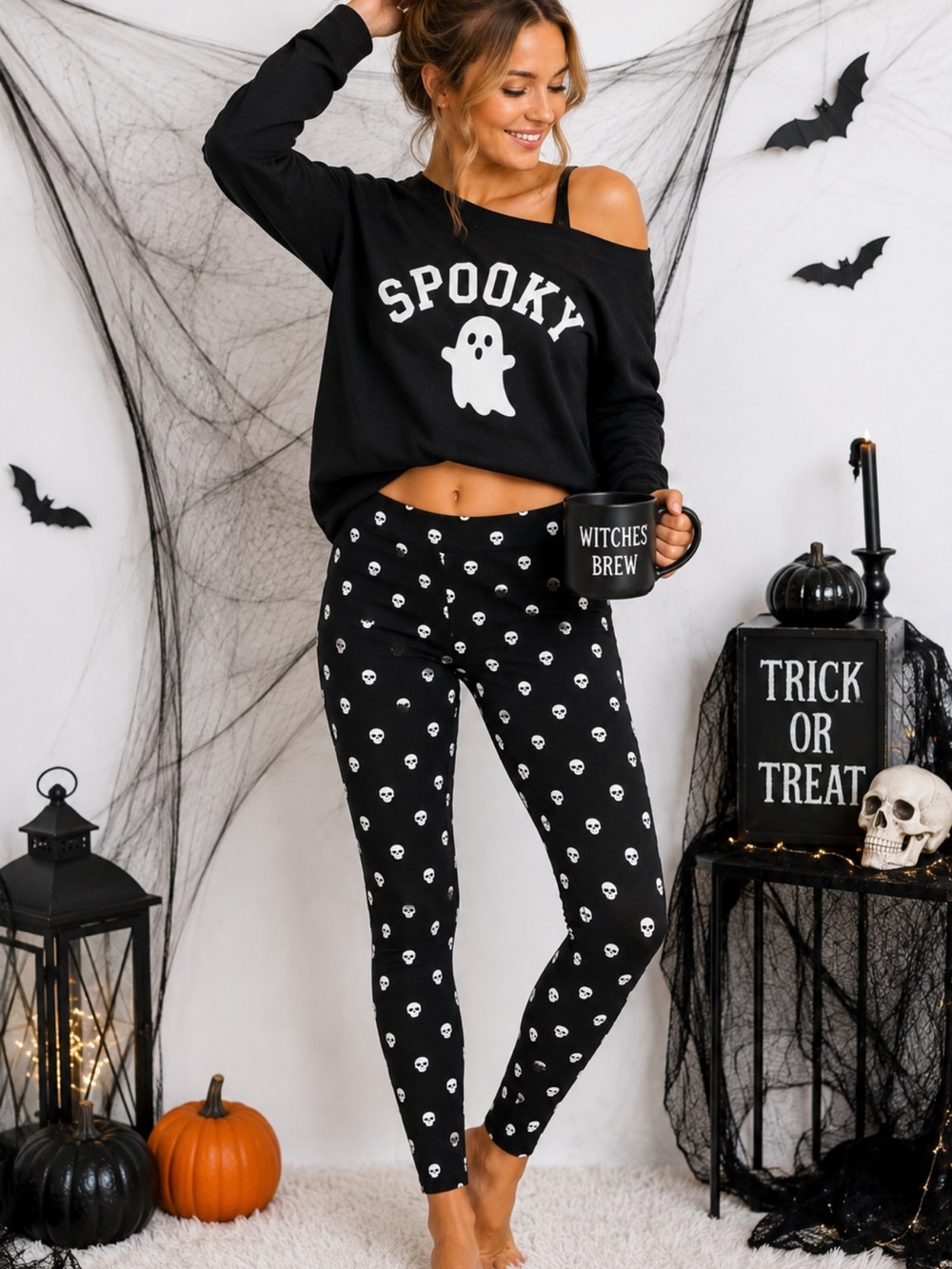 Victoria’s Secret PINK Limited Edition Skull Leggings Large Halloween Goth